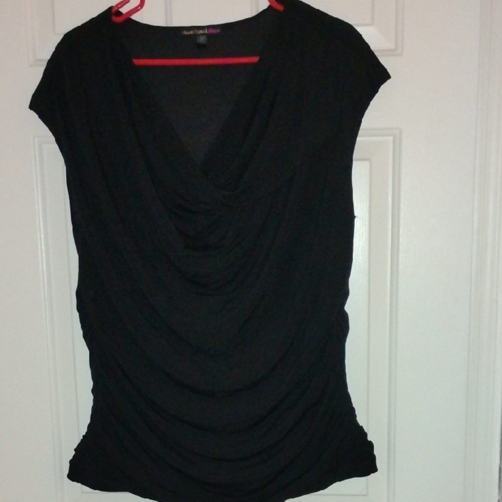 HeartSoul Black Drape Neck Blouse